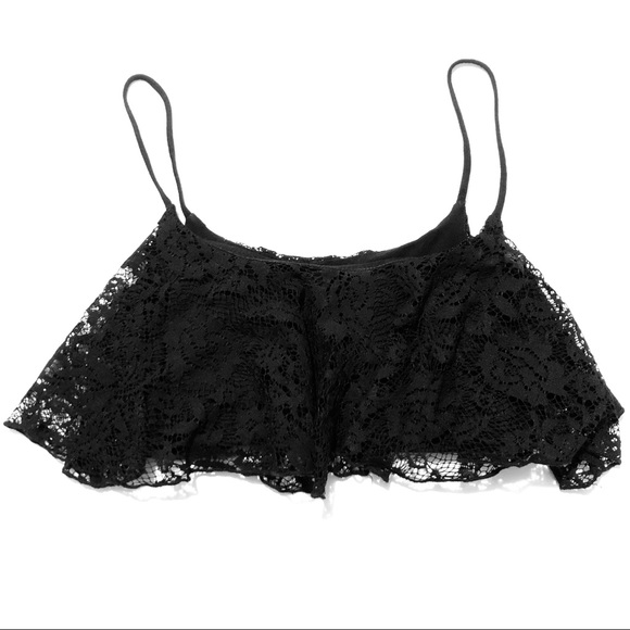 🦋Love Culture M Black Floral Lace Spaghetti Strap Crop Top🦋 - Picture 8 of 9